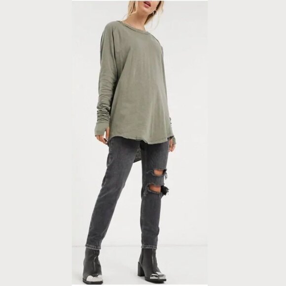 Free People Tops - Free People Arden Long Sleeve Tee In Washed Army Green Size Large NWOT